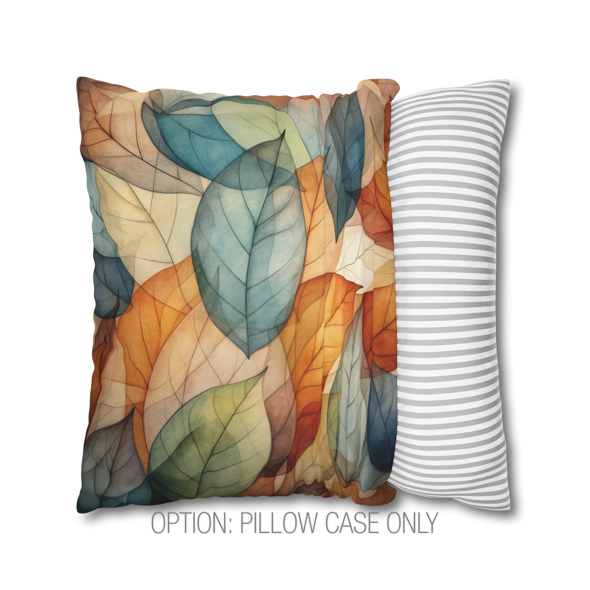 a pillow case with a colorful leaf design on it