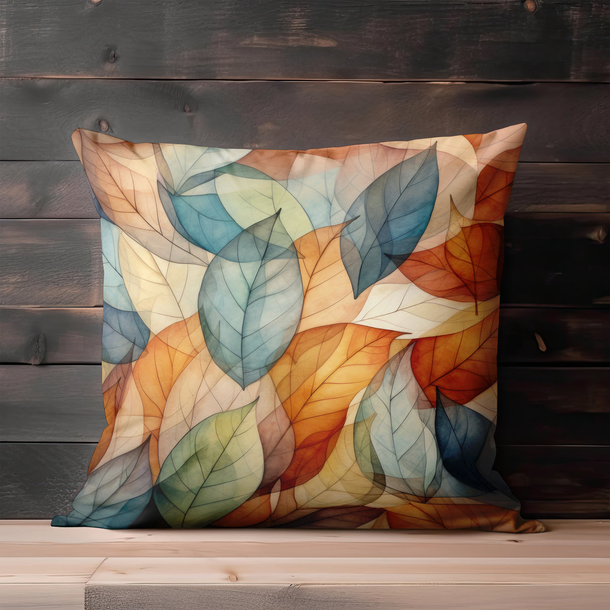a decorative pillow on a wooden surface
