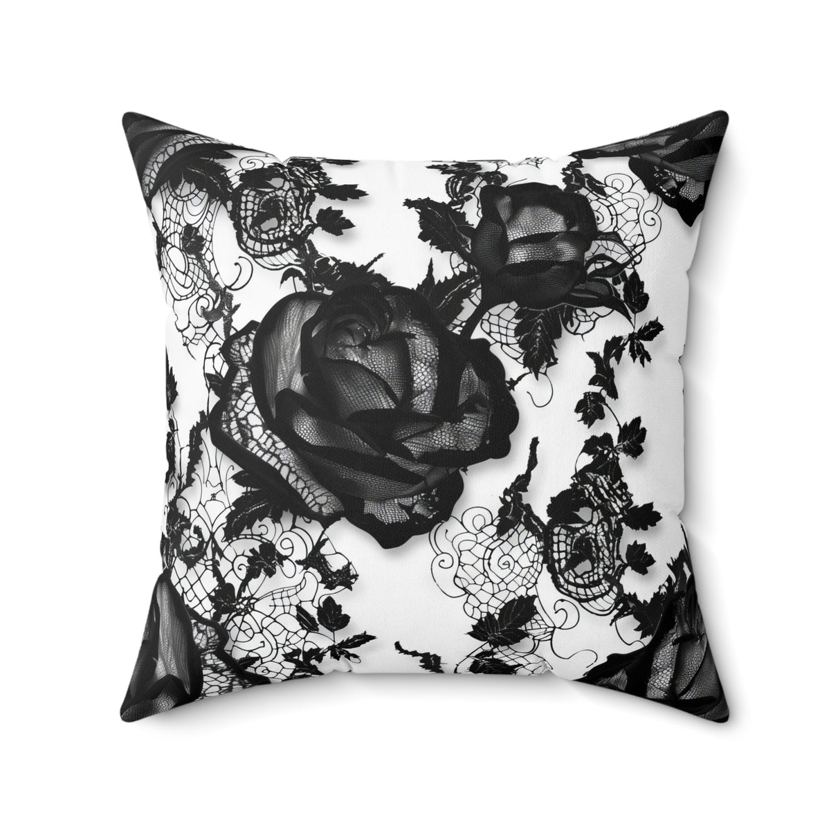 Black & White Faux Lace Rose Throw Pillow & Covers