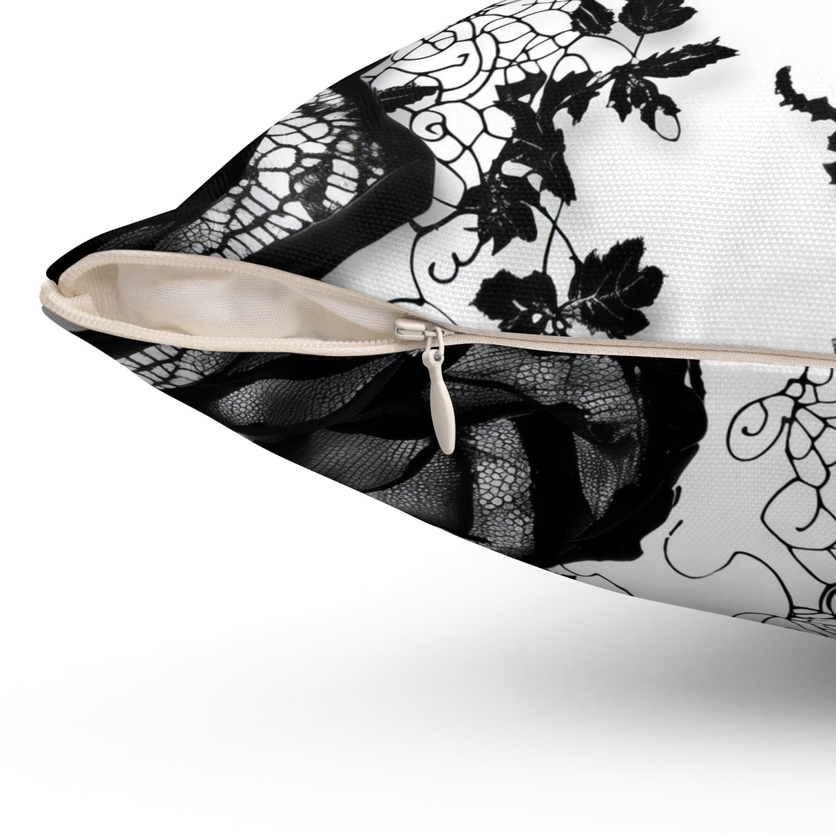 Black & White Faux Lace Rose Throw Pillow & Covers