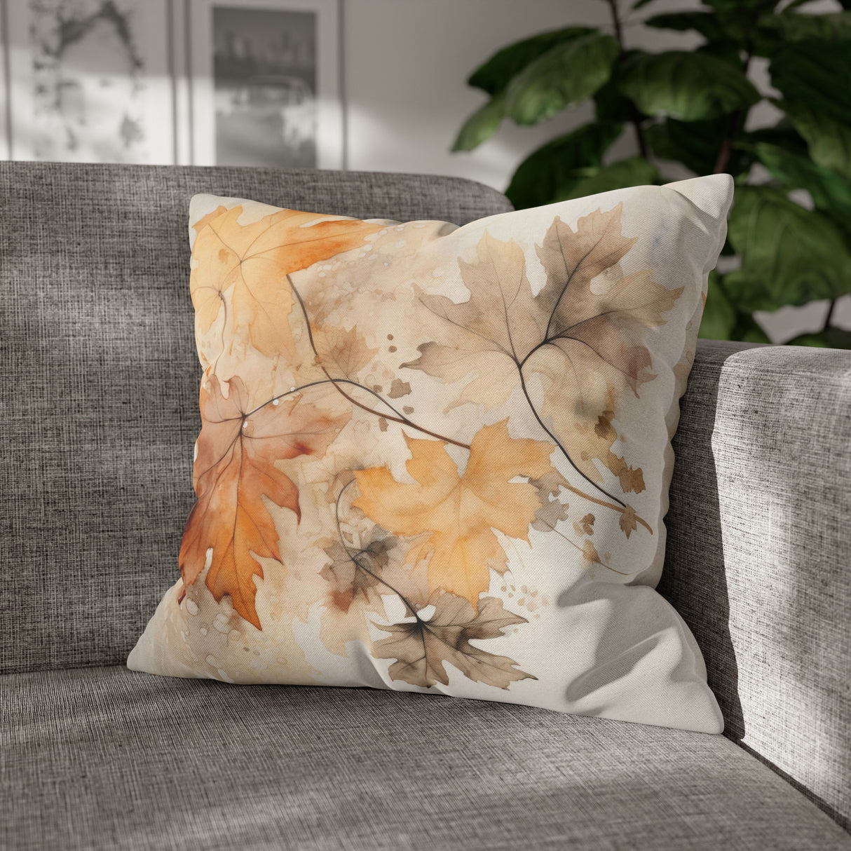 Brown & Gray Fall Leaves Throw Pillow & Covers